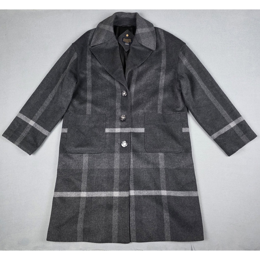 Pendleton Peacoat Womens Size 16 Grey Plaid Woolen Mills Classic Button Overcoat